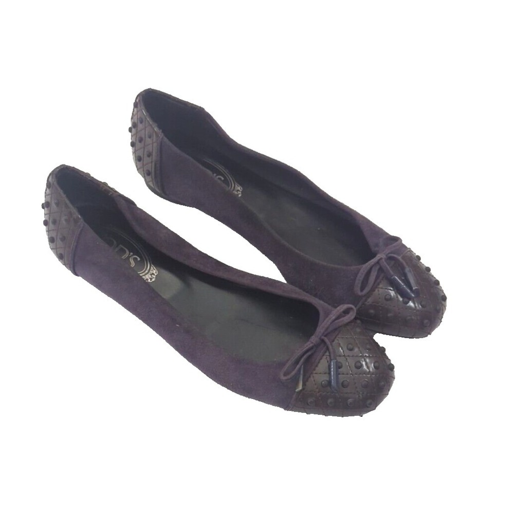 Tod's Dew Suede Ballet Flats Purple & Black Women's Size 37.5‎ (7.5 US)